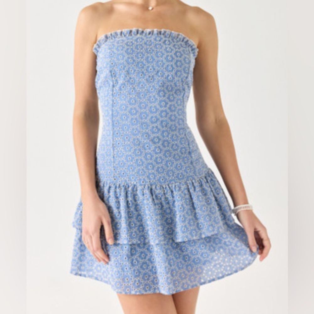 gail strapless eyelet drop waist mini dress - miami (francesca’s)!